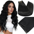Full Shine Jet Black Clip in Hair Extensions Human Hair 180 G 20 Inch Clip in Black Hair Extensions for Professionals 7 Pcs