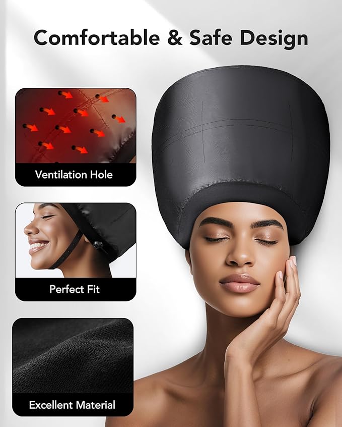 Hooded Hair Dryer for Deep Conditioning - Headband Integrated Hair Bonnet Diffuser Cap Speeds Up Drying Time Adjustable Hair Dryer Caps Safety at Home Fast Drying Portable