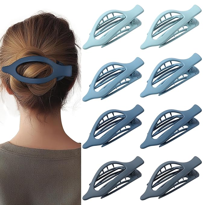 8 Pack Blue Flat Hair Clips – Matte Large French Blue Claw Clips for Women & Girls, No-Slip Strong Hold Gradient Barrettes for Thick or Thin Hair, Summer Beach Aesthetic Styling Accessories