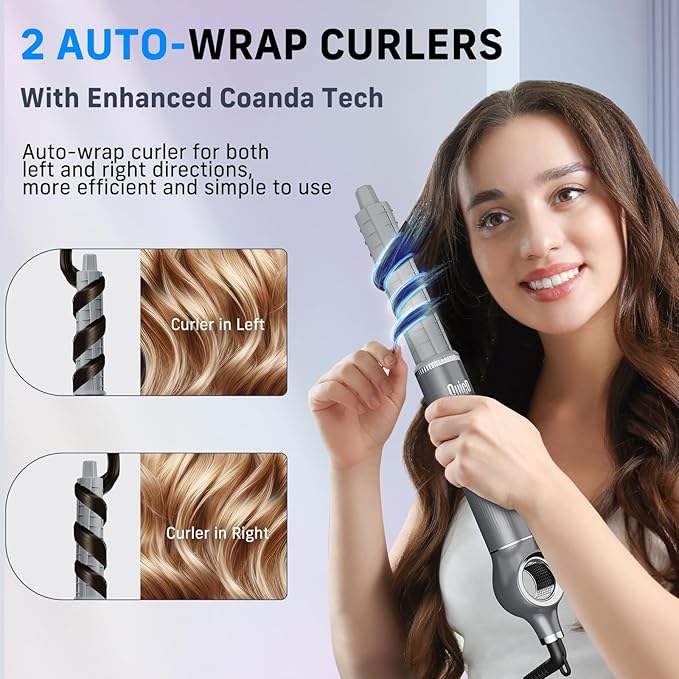 Quico 5 in 1 Blow Dryer Brush, Auto-Rotating Curling Brush, Air Curler for Hair, Hot Air Hair Styler with Negative Ions, No Heat Damage