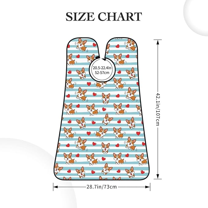 Strong Suction Cup Beard Grooming Bib, Non-Stick Hair Catcher, Waterproof, for Shaving, Cute Cartoon Lovely Corgi Dogs and Hearts