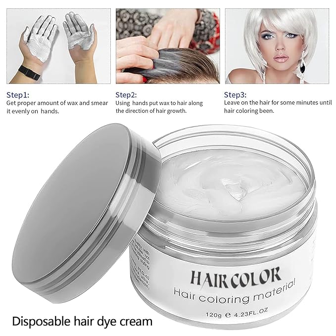 Temporary Hair Color Spray, Natural Hair Coloring Wax Material Disposable Hair Styling Clay Ash for Cosplay, Party, Masquerade, Halloween