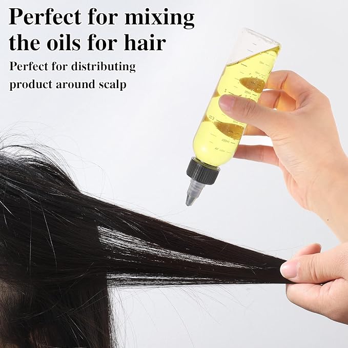 BESARME 2 Pack Applicator Bottles for Hair Oil - 4 Ounce Plastic Squeeze Bottles with Clear Graduated Scale