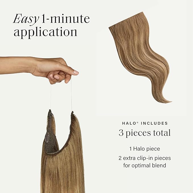 Luxy 100% Remy Human Hair – Halo Clip-In Hair Extensions –Natural Looking Volume & Length - One-Piece - Easy 5-Min Application 150 grams 12" Bronde Balayage Halo