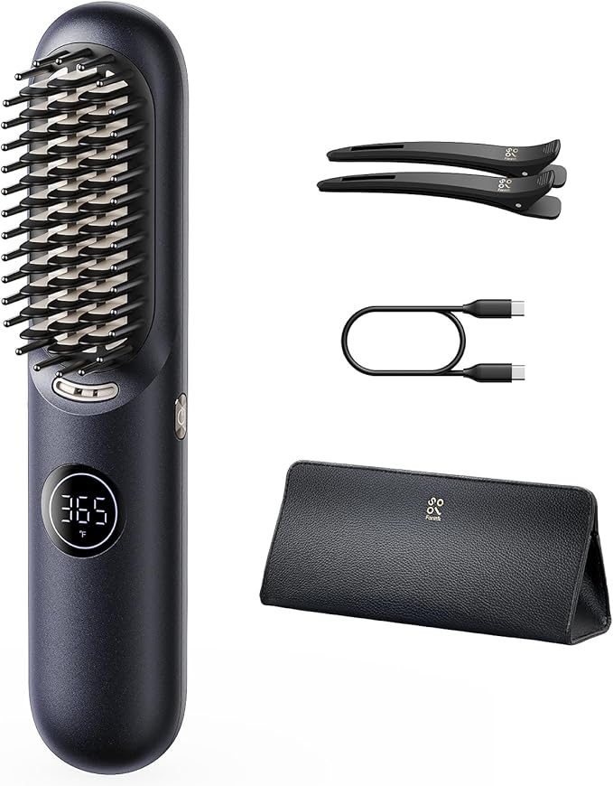 Fanttik Solo I10 APEX Portable Hair Straightener Brush, Cordless Straightening Comb with 113% Larger Heating Area, LED Display & Ceramic Coating, Ionic Technology & Safe Mode - Midnight