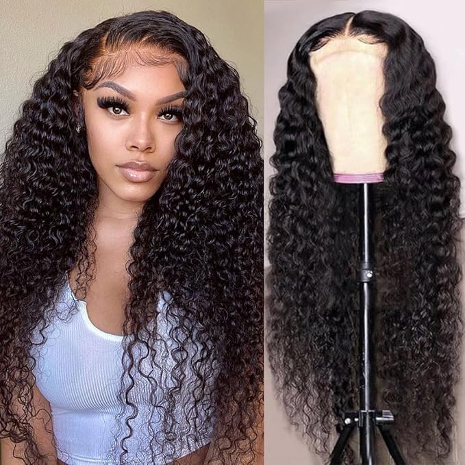 SOSATISFY Deep Wave Lace Front Wigs Human Hair 4x4 HD Transparent Lace Closure Wigs Glueless 180% Density Wigs for Black Women Pre Plucked with Baby Hair (26 inch)