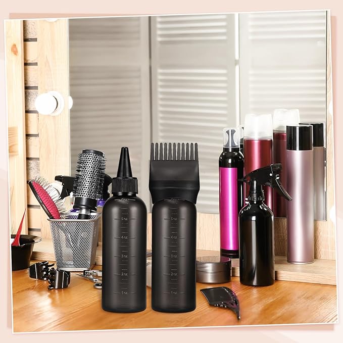 Pimoys Hair Oil Applicator Bottles Dye Brush for Women Scalp, Hair Color Products Things with Root Comb Hair Dye Tools, Black 2 Pack