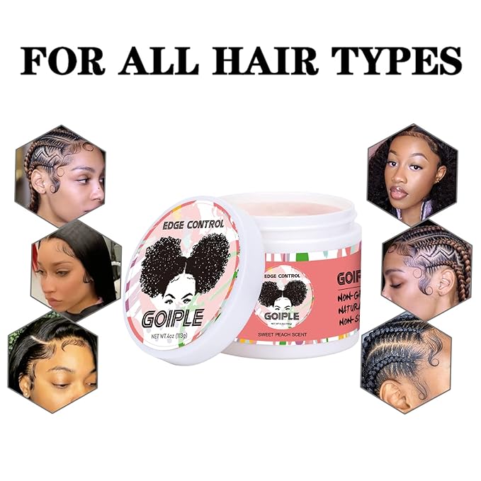 Edge Control Wax for Women Strong Hold Non-greasy Edge Control Smoother Edge Wax, Edge Wax Styling Gel Edge Control for Black Hair No Flaking, White Residue, Shine and Smooth 4oz (Sweet Peach)