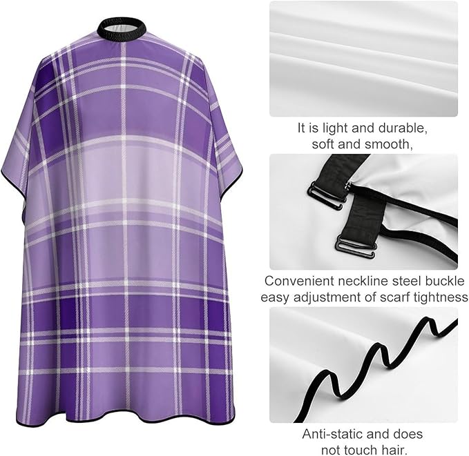 Men Women Adults Purple Tartan Plaid Scottish Pattern Salon Haircut Capes, Lightweight Hairdressing Haircut Apron for Hairdressers, Profession Barbershop Supplies
