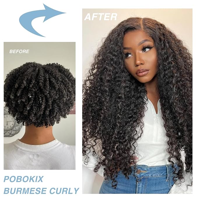 Burmese Curly Clip in Hair Extensions Real Human Hair 8Pcs Brazilian Human Hair Clip ins for Black Women With 18Clips 120g 18inch #1B Natural Black