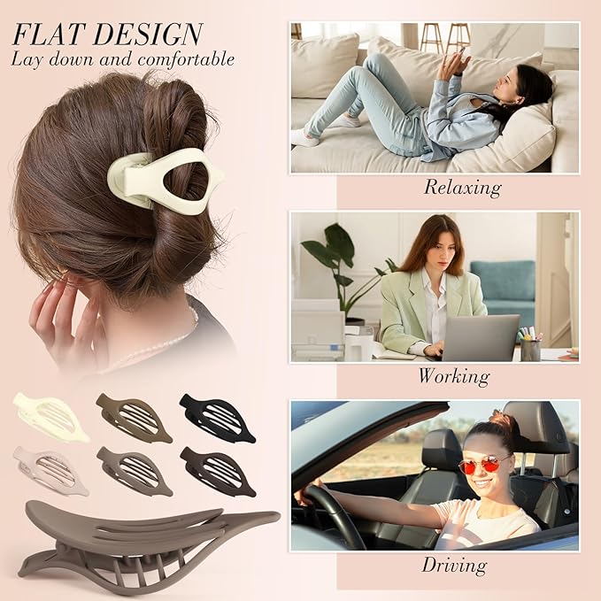 Obeoby 6 PCS Flat Hair Clips for Women, French Flat Claw Clips Large Medium Hair Barrettes Accessories Stocking Stuffers Christmas Gifts (Neutral)