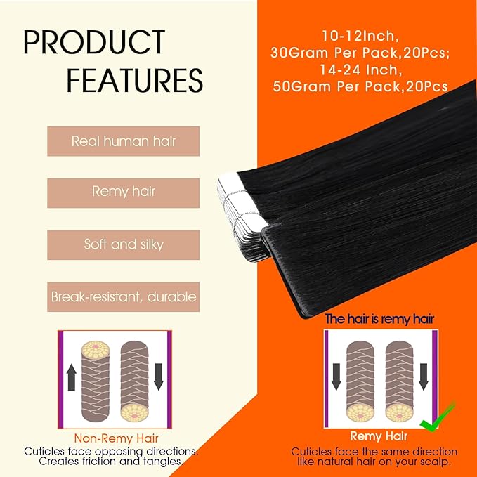 Full Shine Intact Black Human Hair Extensions Tape in Color 1 Jet Black Tape in Extensions Injection Seamless Skin Weft Machine Remy 14Inch 40Gram 20Pcs Straight Brazilian