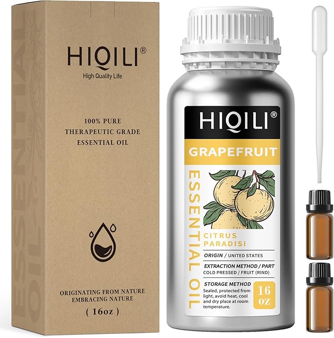 HIQILI 16 Fl Oz Grapefruit Essential Oil, for Diffuser, Skin Care, 100% Pure and Natural