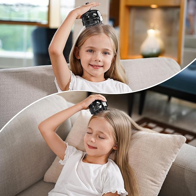 2 in 1 Scalp Massager Hair Growth,Scalp Scrubber with Soft Silicone Bristles for Dandruff Removal,Shampoo Brush for Exfoliation,Head Massager for Both Wet and Dry Use (Black)