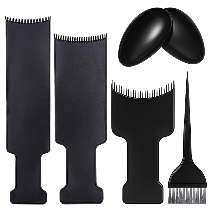 6Pcs Highlighting Board and Highlighting Brush Kit Black Hair Dye Brush Hair Color brush Comb Hairstylist Essentials with Ears Cover for Women Men Hair Dye Salon Home Tools Accessories Must Haves