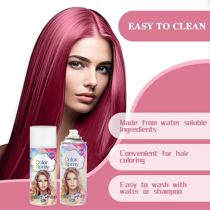 Temporary Hair Color Spray, Pink Hair Dye, Hair Color For Women, Temporary Hair Dye, Washable, Easy To Colour, Mild Formula, Suitable For Various Hair Types, Works On All Hair Colors 120ml