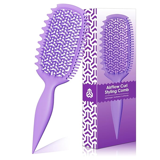 Curl Defining Brush for Thick Coily Hair, Firm-Bristle TPEE Detangling Brush for Coarse 4A–4C Curls, Dual-Sided Wide & Narrow Tooth Brush for Wet & Dry Curl Shaping– Women & Men (2054-Pale Lilac)