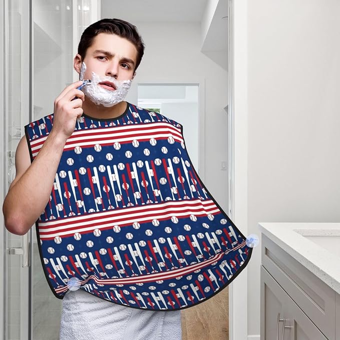 Ultimate Shaving Bib, Beard Trimming Apron with Hair Catcher, Baseball Sport American Flag