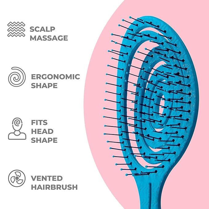 Ninabella Detangle Hair Brush for Women & Men - Does not Pull - Straightening Brushes for Straight & Curly Hair - Unique Spiral Detangling Hairbrush - Ocean Blue