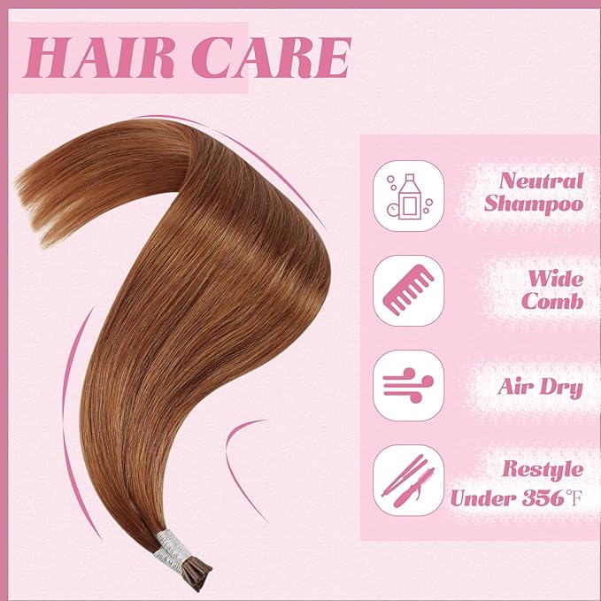 YoungSee I Tips Hair Extensions Copper 16 Inch Itip Hair Extensions Real Human Hair Pumpkin Orange Colored Itips Extension Remy Natural Hair Copper 25g for Cosplay 40 Strands