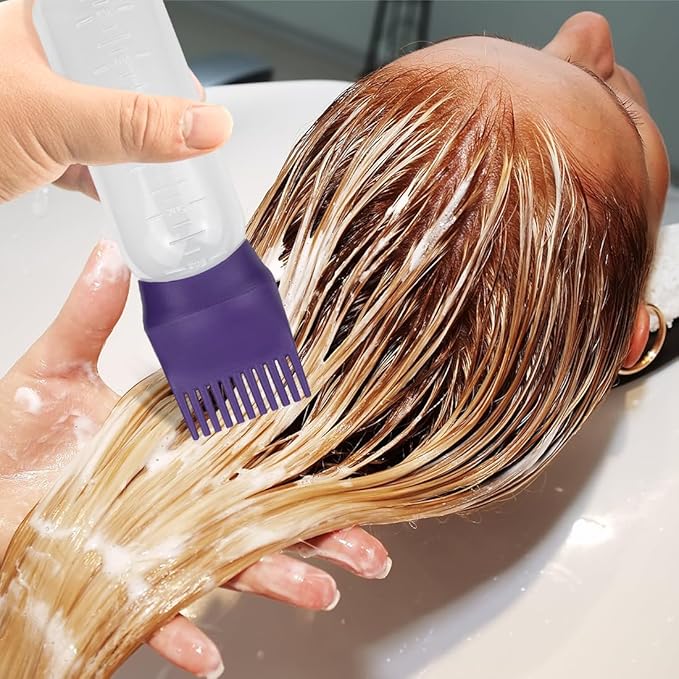 4 PCS Root Comb Applicator Bottle,Hair Oiling Applicator,Hair Oil Applicator Bottle for Hair Dye Shampoos Hair Salons.6oz (Purple+Grey)