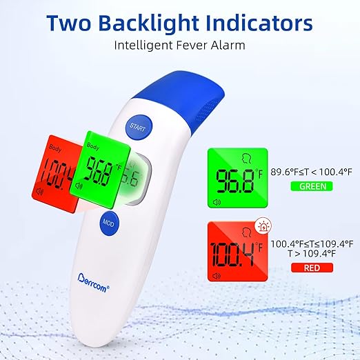 Berrcom 3 in 1 Forehead and Ear Thermometer Indoors Non-Contact Backlight Body Object Temperature Checking Sensor Touchless Digital Thermometer with Fever Alert