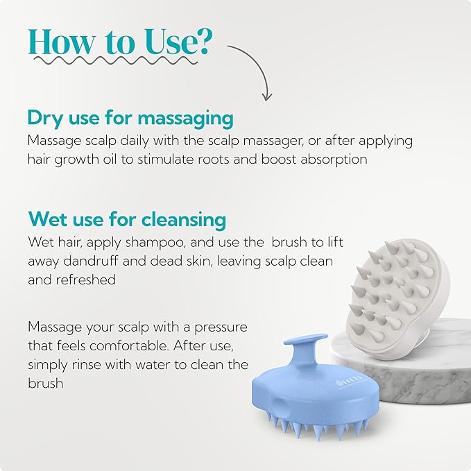 HEETA Scalp Massager 2 Pack for Hair Growth, Soft Silicone Bristles to Remove Dandruff and Relieve Itching, Scalp Scrubber for Hair Care Relax, Shampoo Brush for Wet Dry Use Blue & Beige