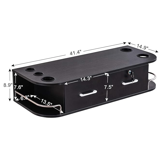 BarberPub Beauty Locking Wall Mount Styling Station, Barber Hair Styling Station with Hair Dryer Holders, Spa Salon Equipment with 2 Drawers, Storage Floating Salon Station 5012 (Black)
