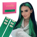 WENNALIFE Green Clip in Hair Extensions Real Human Hair 35g 6pcs 20 Inch Colored Hair Extensions for Kids Women Colorful Hair Pieces Pop-up Style Straight Extensiones De Cabello Humano Con Clip