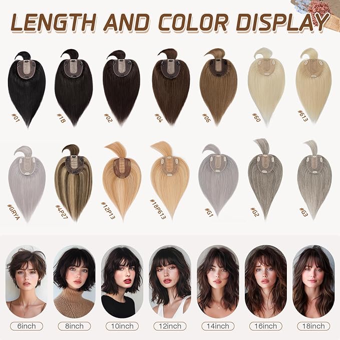 Rich Choices Real Human Hair Toppers for Women With Bang 100% Remy Human Hair Topper for Thinning Hair Clip in Silk Base Hair Topper 6 Inch G1 Grey Silver