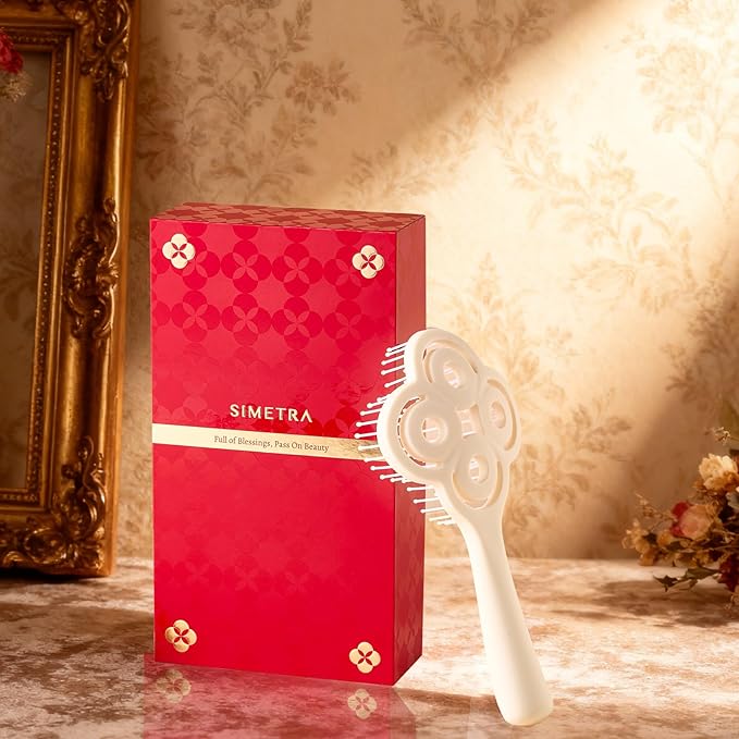 Simetra Detangler Hair Brush for Woman and Men, Original Detangling Brush for Curly Hair/Fine &Thick/Wet & Dry Hair, Holiday Present Hairbrush - Natural Crystal Inlay & 14K Gold Plating