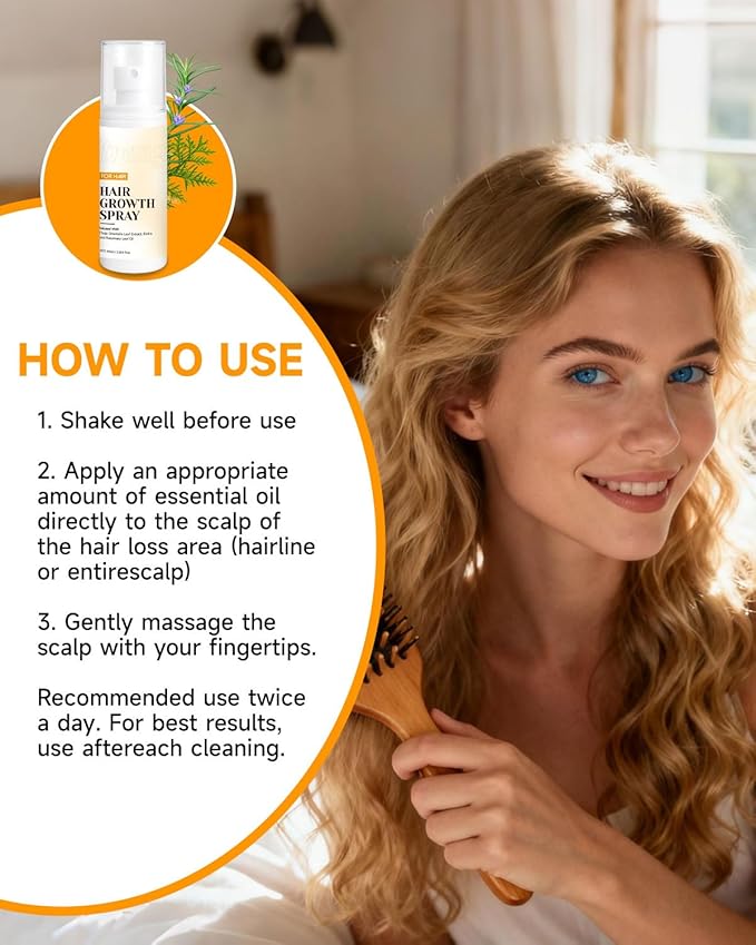 Hair Growth Spray, Hair Growth Oil Spray, with Biota Orientalis, Rosemary Oil & Biotin, Strengthens Hair Roots, Prevent Hair Thinning & Loss, Thicker Fuller Hair for Women & Men (1 pack, 3% Rosemary)