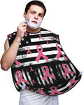 Waterproof Beard Grooming Bib, Breast Cancer Awareness Ribbons American Flag Black Shave Bib, Non-Stick Hair Catcher for Shaving Trimming, Apron Essential for Men Dad