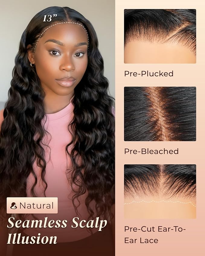 Arabella 13x6 Deep Curly Human Hair Wig 210% Density Curly Wigs Human Hair 100% Glueless Lace Front Wig 12a Pre Plucked Bleached Pre-Cut Wigs (26inch,13x6 deep curly wig)