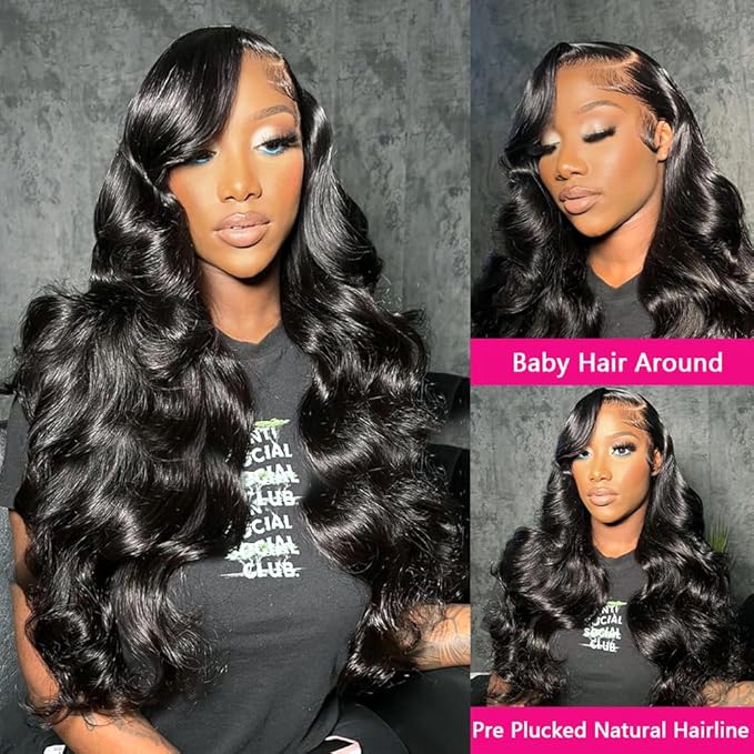 13X6 Body Wave Lace Front Wigs Human Hair 180% Density 26 Inch HD Lace Front Wigs Human Hair Pre Plucked Glueless Wigs for Black Women Frontal Wigs Natural Color