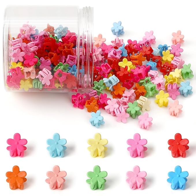 JANYUN 120 Pcs Mini Flower Hair Clips, Colorful Small Hair Claw Clips Cute Tiny Jaw Clips Hair Pins Hair Barrettes Accessories