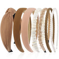 VELSCRUN 7 Pcs Different Headbands for Women Fashion Brown Knotted Solid Head Bands Pearl Headband Non Slip Hair Band for Womens Thin Thick Short Hair Face Wash Hair Accessories Gifts for Women Gilrs