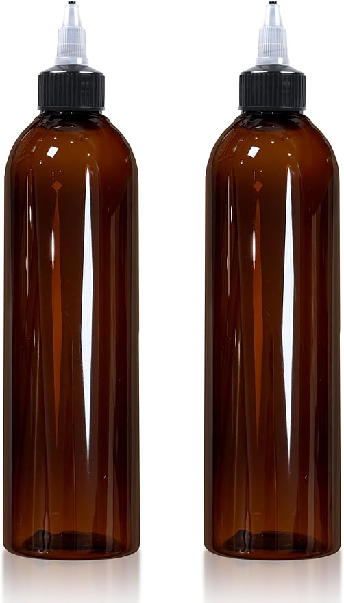2 Pcs 8oz Amber Plastic Squeeze Bottles with Twist Top Cap, 250ml Clear Dispensing Bottles, Empty Squirt Bottle for Liquids, Sauces, Arts, Crafts, Travel