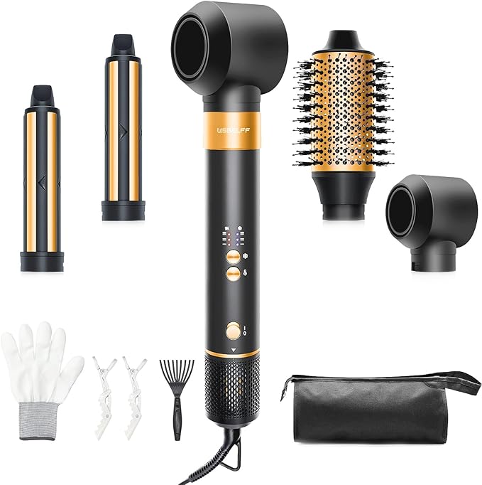 Hair Styler Hair Dryer Brush - 110,000 RPM High-Speed Hot Air Styler,Multi Stylers with Auto-Wrap Curler, Professional Blow Dryer Brush for Fast Curling Volumizing Styling (Black-Orange)