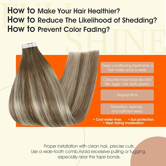 Full Shine Blonde Tape ins Human Hair Extensions Color 6 Chestnut Brown Ombre 60 Blonde And 6 Seamless Soft Skin Weft Hair Extensions Tape in 16Inch Silky Straight 50Gram 20Pcs Remy Tapes ins