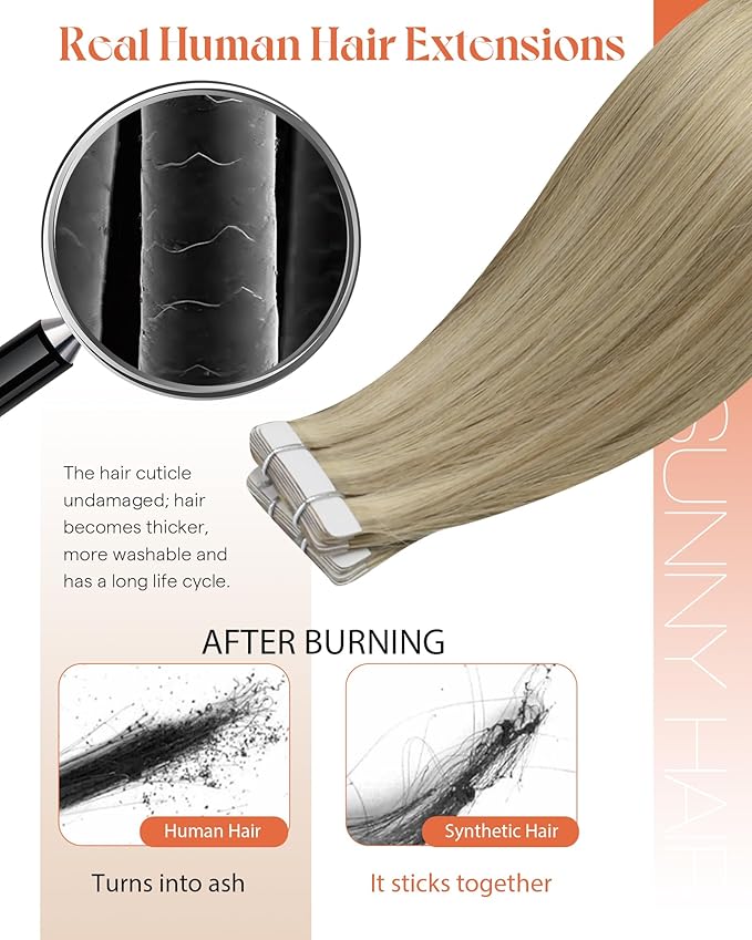 Sunny Hair Tape in Hair Extensions Real Human Hair Invisible Remy Hair Extensions Tape ins for Women Golden Blonde Highlight Medium Blonde 20 inch 20Pcs 50G