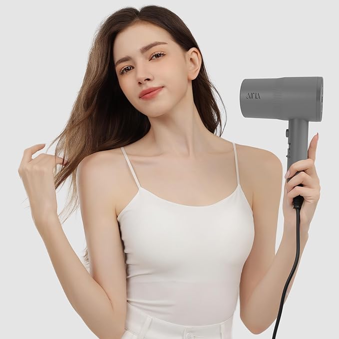 AINA Hair Dryer with Diffuser, Blow Dryer for Women | Advanced Ionic Technology, Ceramic Coating | Cold Shot Features Turbo Heat for Fast Drying and Shine 110V/ALCI (Ash Grey)