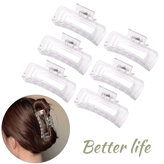 12 Pack Clear Square Claw Clips, Big and Small Neutral Rectangle Hair Claw Clips, Non-slip Matte Large Hair Clips for Women,Strong Hold jaw clip for Thick Thin Hair