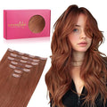 WENNALIFE Seamless Clip In Hair Extensions Human Hair, 12 Inch 80g 7pcs Dark Auburn Copper Real Hair Extensions Clip in Human Hair Invisible PU Skin Weft Natural Remy Hair