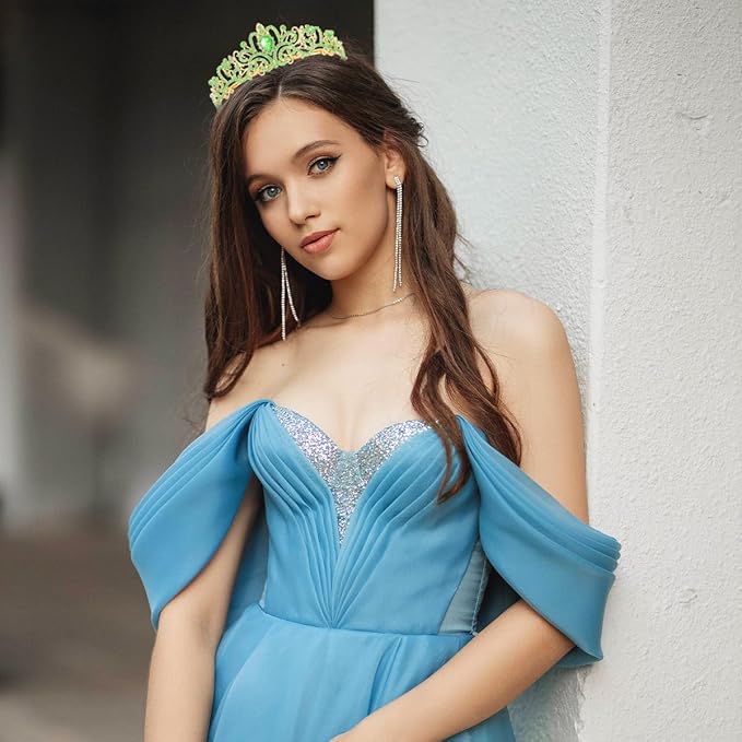 Didder Gold Green Rhinestone Princess Tiaras and Crowns for Women and Girls Birthday Tiara Crown Halloween Costume Party Wedding Prom Headpiece