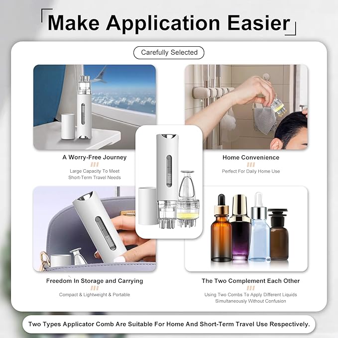 Scalp Applicator Comb,2Pcs Minoxidil Applicator Comb Set,Minoxidil Serum Liquid Massager To Promote Hair Growth,Roller Ball Scalp Massage Comb（White）