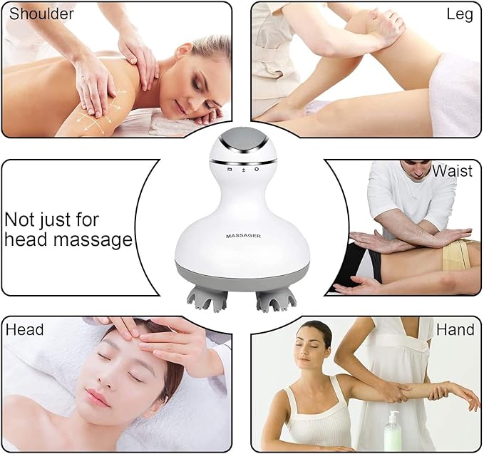 cotsoco Electric Scalp Head & Back Massager, Cordless Hair Massage Waterproof Head Massager with 4 Heads 84 Nodes for Hair Growth, Stress Relief & Deep Clean, Gifts for Mom, White