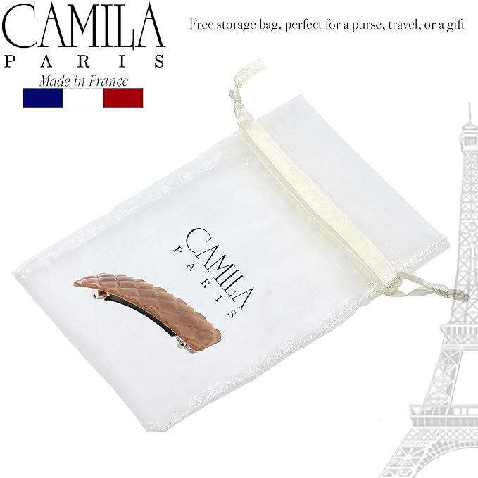 Camila Paris CP3249 French Hair Barrette Clip for Girls, Pink Shell, Rubberized Metal Closure Strong Hold Grip Hair Clips for Women, No Slip Durable Styling Girls Hair Accessories, Made in France