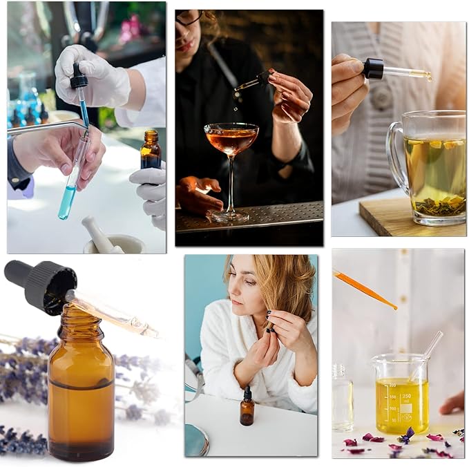 1/2 Oz Glass Dropper Bottle, 15mL Tincture Bottles with Dropper, Labels- Leak Proof Travel Eye Dropper Bottle Amber for Extracts & Essential Oil, Liquids, Perfume(16 pieces)