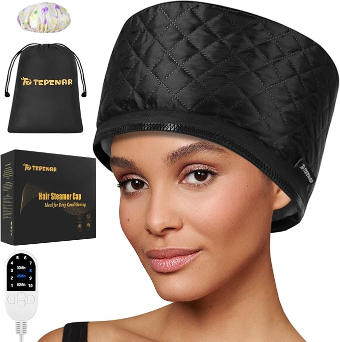 Hair Steamer for Deep Conditioning: Upgraded Heat Cap with 10-Level Fast Heating 3 Time Settings for Natural Hair Portable Thermal Steam Cap for Home Hair Treatment